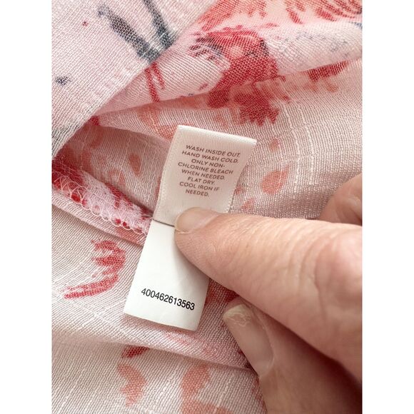 LC Lauren Conrad Blouse Size S Pink Floral Asymmetrical Bell Sleeve Pullover - Picture 8 of 11